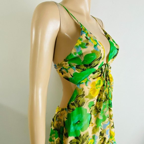 Astr Dress Aneira Green Yellow Blue Floral Tiered Ruffled Women's XL Maxi Dress - Picture 9 of 16